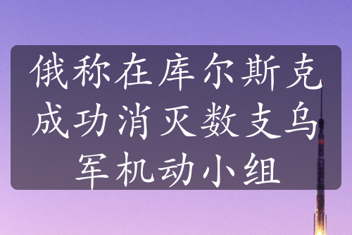 俄称在库尔斯克成功消灭数支乌军机动小组