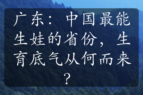 广东：中国最能生娃的省份，生育底气从何而来？